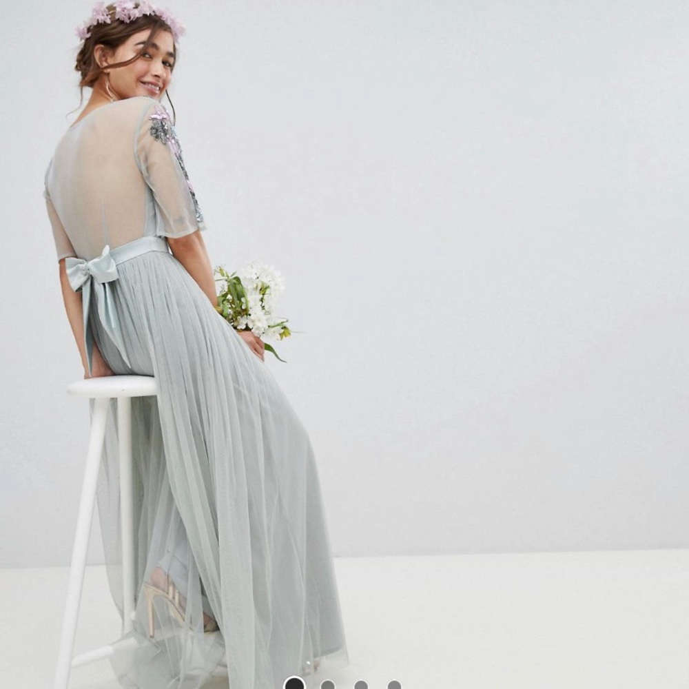 ASOS Maya Petite Embellished Tulle Sleeved Dress